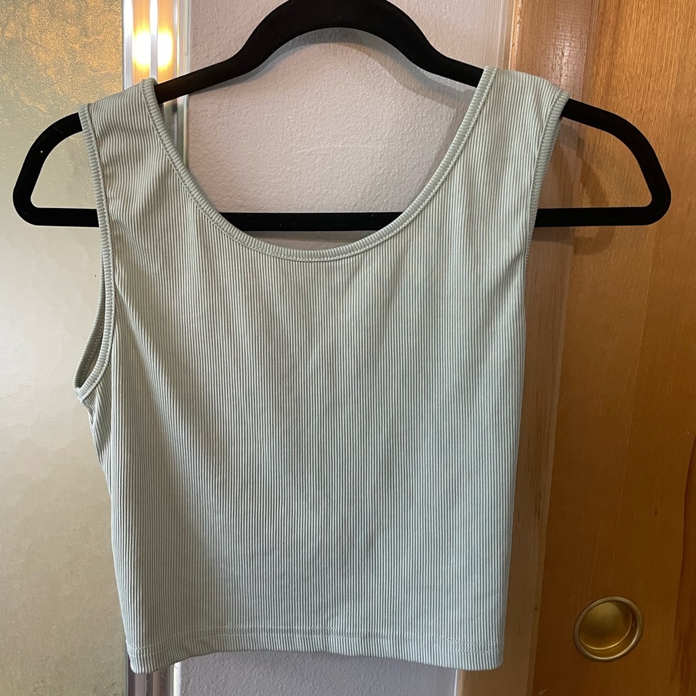 Shein cropped cris cross back tank, light green, size large.